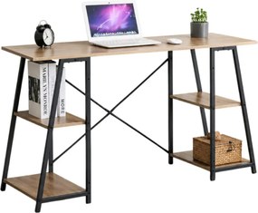 Polcos íróasztal / számítógépasztal 120×50 cm, masszív fém vázzal, fekete–aranytölgy – Intenso Home