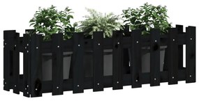 fekete tömör fenyőfa kerti magaságyás kerítéssel 100x30x30 cm