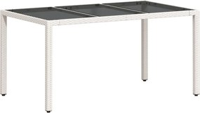 vidaXL fehér polyrattan üveglapos kerti asztal 150 x 90 x 75 cm