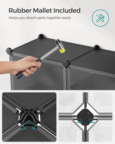 Összekapcsolható cipőtartó, 10 rekeszes műanyag cipőszekrény, fekete