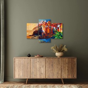 Kép - Falu Cinque Terre partján, az olasz riviérán, modern impresszionizmus (90x60 cm)