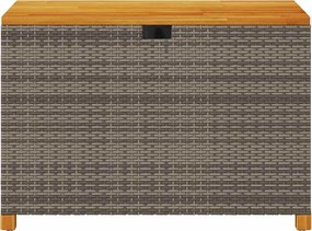 Szürke Polyrattan És Akácfa Kerti Tárolóláda 110 X 55 X 63 Cm