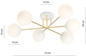 Csillár rúdon  MAGNUM 6xE14/10W/230V fehér/arany
