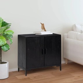 fekete tömör újrahasznosított fenyő tálalószekrény 75x35x70 cm