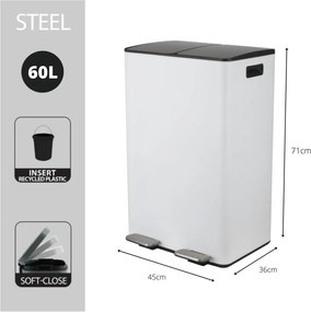 Matt fehér acél szelektív pedálos szemetes 2x30 l Aliya – Spirella