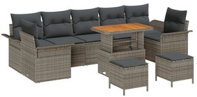 10 Darabos Kerti Sofa Készlet Párnákkal Szürke Poli Rattan Akác