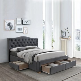 Aspen II Ágykeret Bársony Szürke 160 cm ágyneműtartóval