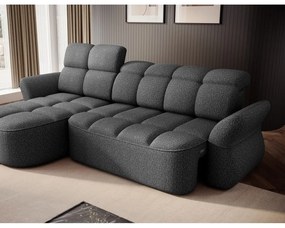 Sötétszürke bársony kinyitható-tárolóhelyes sarokkanapé (bal oldali-heverő résszel) Beneth – ELTAP