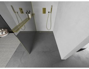 Mexen Kioto +, zuhany paraván polccal és törölközőtartóval 110 x 200 cm, 8 mm-es üvegmintás tükör, arany profil, 800-110-121-50-50