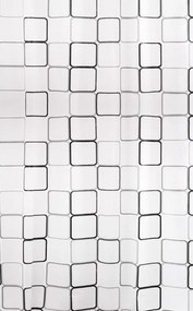 Erga Peva, zuhanyfüggöny 180x200cm, poliészter, fehér-fekete, ERG-06894