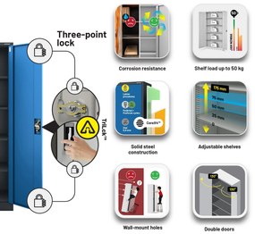 Fém iratszekrény JAN II, 1150 x 185 x 400 mm, antracit-kék