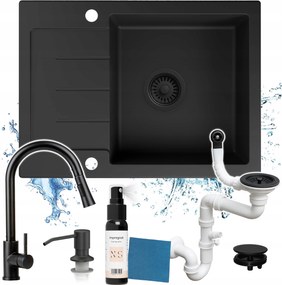 7 az 1-ben Szett: Gránit Mosogatótálca Egymedencés Csaptelep Szifon 60.2x44.2