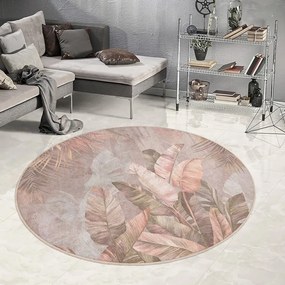 Világos rózsaszín mosható kerek szőnyeg ø 150 cm Dusty Leaves – Mila Home