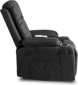 Masszírozós dönthető fotel fekete színben, műbőr kárpittal BOX