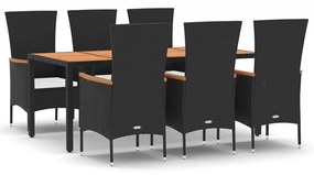 vidaXL 7 részes fekete polyrattan kerti étkezőgarnitúra párnával