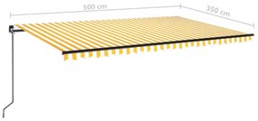 sárga és fehér kézzel kihúzható LED-es napellenző 500x350 cm