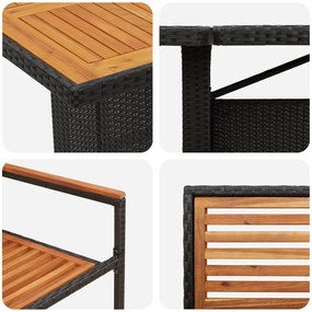 9 darabos kerti étkezőszett fekete poly rattan akáciából