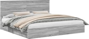 vidaXL Tárolós Ágy fejtámlával Szürke Sonoma 200 x 200 cm Faanyag