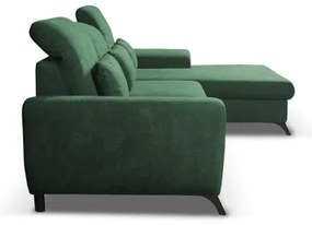 ALTA jobb oldali, L-alakú, ággyá nyitható kárpitozott sarokülőgarnitúra tárolóval, zöld