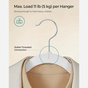Csúszásmentes vállfák, bársonyos ruhaakasztók, 30 db, felhőfehér