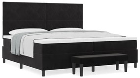 Box Spring Ágy Mattal és Padokkal Fekete 200x200 cm Bársony