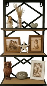 Loft Fali Polc Könyvespolc 3 Szint Acél Fa 60x25x10 CM