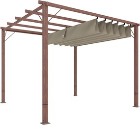 Outsunny Pergola kb. 3x3m Kerti Pavilon mágneses párnával, Alumínium Terasz Napernyő, Állítható Tetővel, Független, UV Védelem 30+, Teraszra és Kertbe