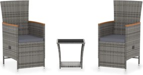 vidaXL 3 részes szürke polyrattan kerti ülőgarnitúra párnákkal