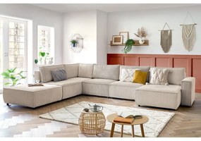 Krémszínű kordbársony sarokkanapé (bal oldali-"U" alakú) Nihad modular – Bobochic Paris