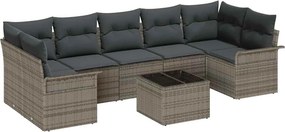 vidaXL Kerti Kanapé Szett párnával tárolóval 8 pcs Szürke polirattan