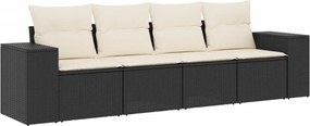 vidaXL 4 részes fekete polyrattan kerti ülőgarnitúra párnákkal