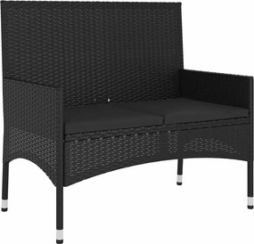 vidaXL fekete 2 személyes polyrattan kerti pad párnával
