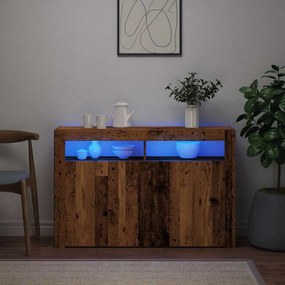 antik fa szerelt fa tálalószekrény LED-ekkel 115,5x30x75 cm