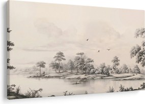 Kép - Vintage tájkép rajz (90x60 cm)