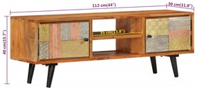 tömör akácfa és fém TV-szekrény ajtókkal 112 x 30 x 40 cm