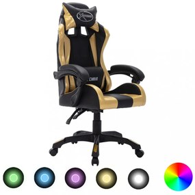 aranyszínű és fekete műbőr versenyszék RGB LED-világítással
