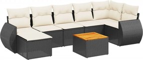vidaXL 8 részes fekete polyrattan kerti ülőgarnitúra párnákkal