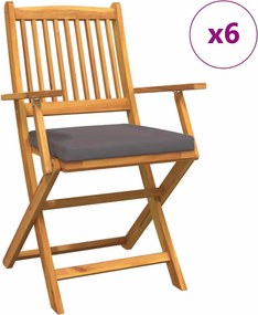 vidaXL Összecsukható szék 6 pcs Szürke 49 x 57.5 x 92cm Tömör akácfa