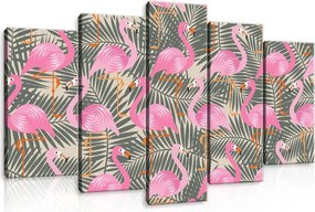 Vászonkép 100x60 Flamingók trópusok egzotikus rózsaszín levelek nyár fali dekoráció