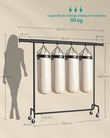 Ruhatartó állvány kerekekkel, extra hosszú,hordozható, fekete