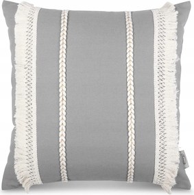 Dekoratív párnahuzat Boho 45x45 Eurofirany szürke, rojtokkal díszített