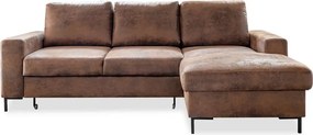 Lofty Lilly Vintage barna kinyitható bőrutánzat sarokkanapé, jobb oldali - Miuform