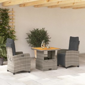 3 részes szürke polyrattan kerti étkezőgarnitúra párnával
