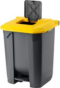 Planet Szelektív hulladékgyűjtő konténer, műanyag, pedálos, antracit, sárga, 50L