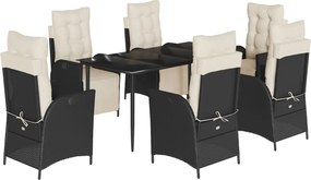 vidaXL 7 részes fekete polyrattan kerti étkezőgarnitúra párnával