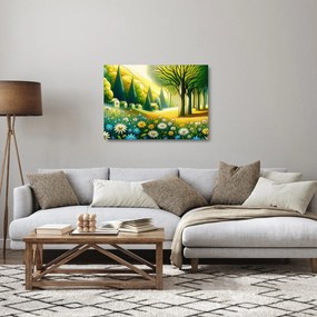 Üveg kép - Falu sárga-zöld színekben (70x50 cm)