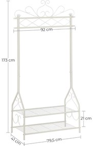 Ruhaáállvány, kabátoknak, ruháknak, cipőknek, fehér 92x41x173cm