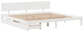fehér tömör fenyőfa ágykeret fiókokkal 200 x 200 cm