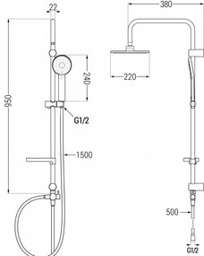 Mexen Carl zuhanygarnitúra esőzuhannyal és Alexa zuhanycsappal, fekete, 71240240-70
