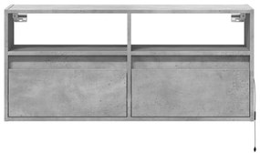 betonszürke falra szerelhető TV-szekrény LED-del 100x31x45 cm